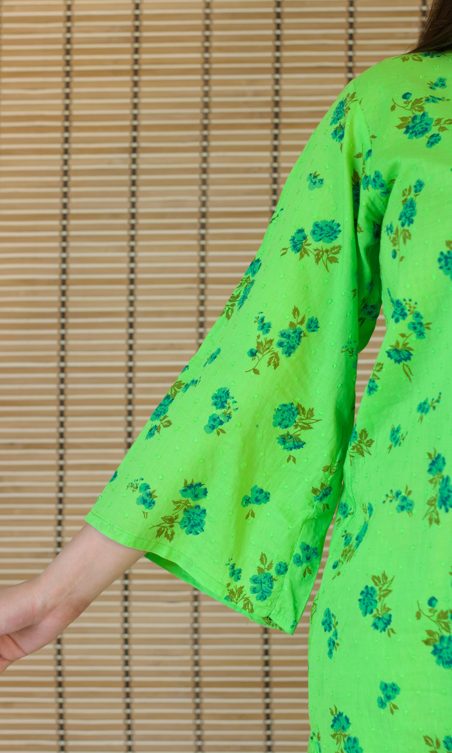 Neon Green Relaxed Fit Cotton Co-ord Set with Bell Sleeves