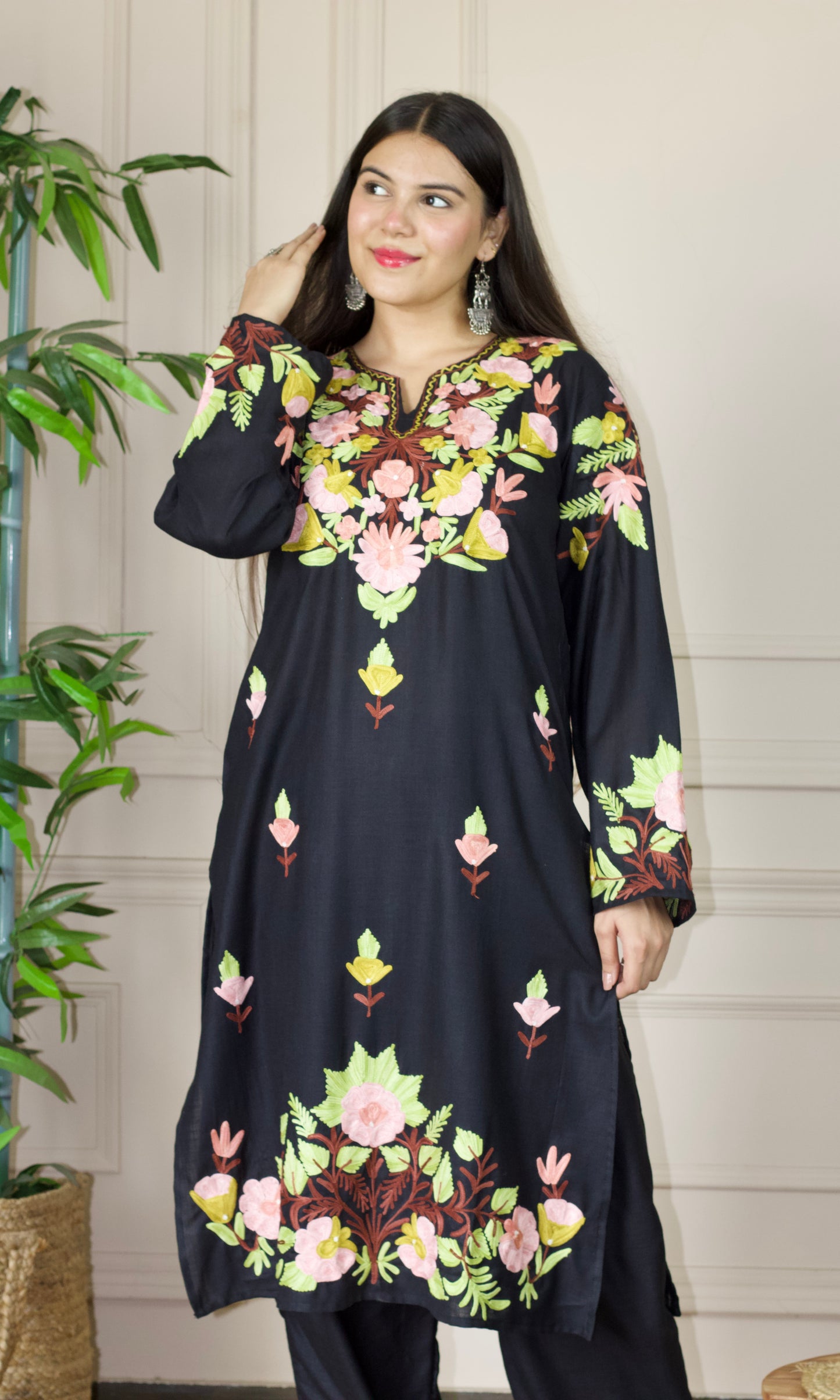 Black Aari Embroidered Cotton Co-ord Set