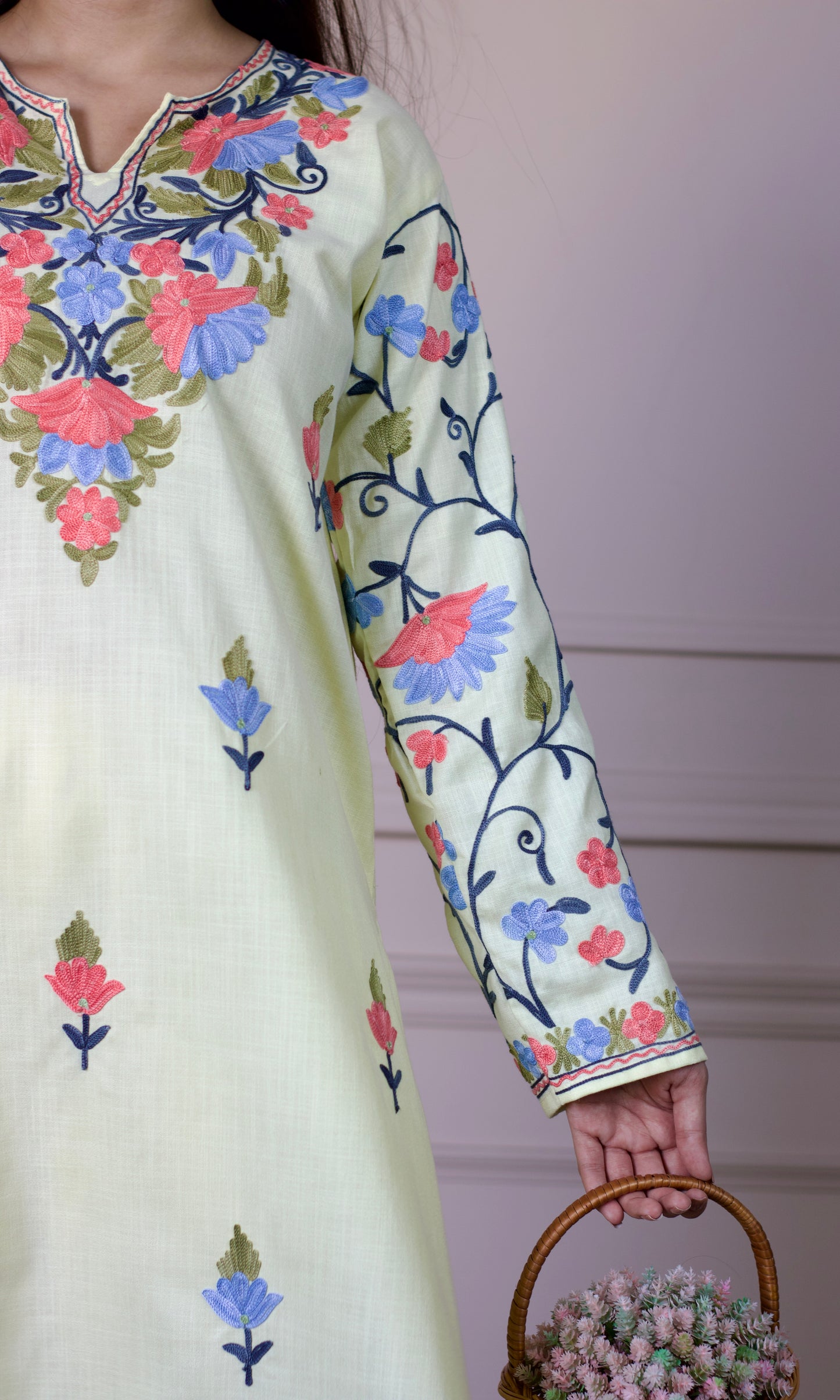 Lemon Aari Embroidered Cotton Co-ord Set