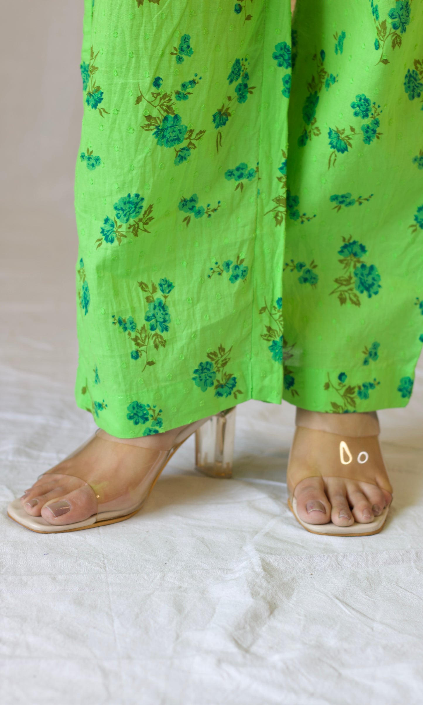 Neon Green Relaxed Fit Cotton Co-ord Set with Bell Sleeves