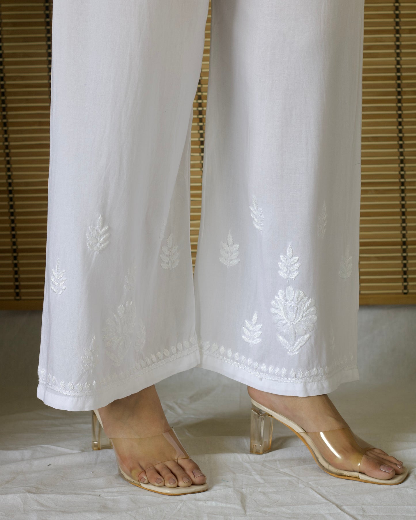Rayon Chikankari Palazzo – White
