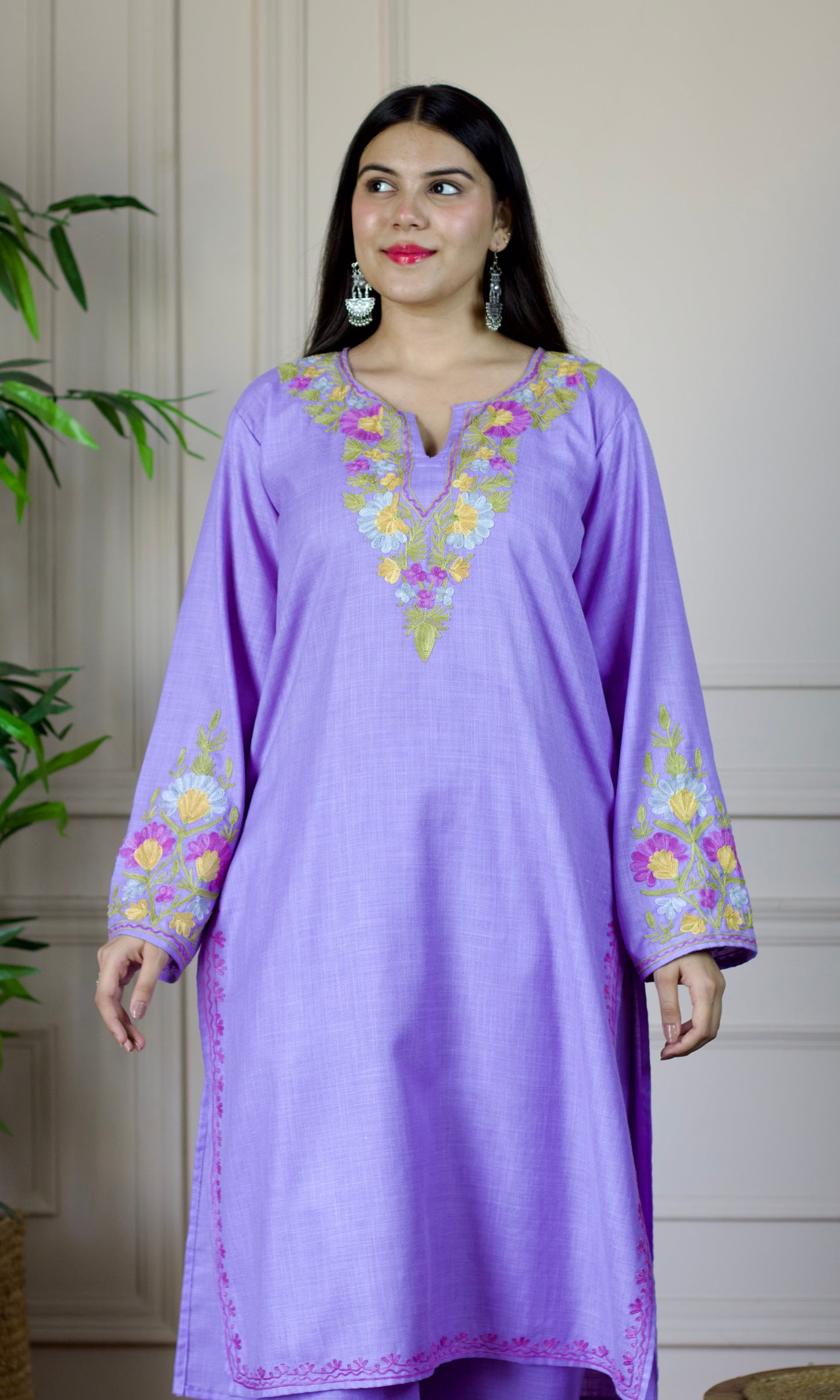 Lavender Aari Embroidered Cotton Co-ord Set
