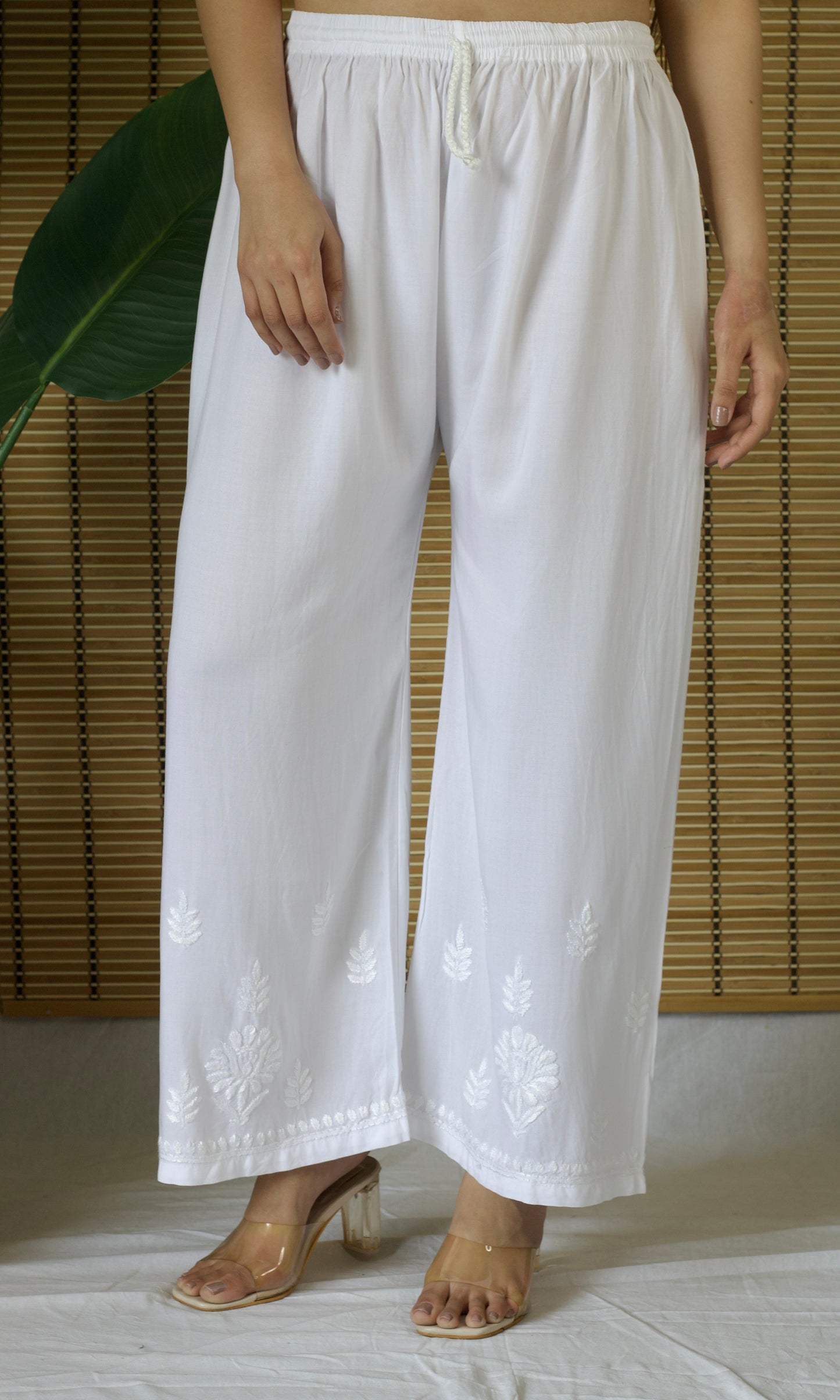 Rayon Chikankari Palazzo – White