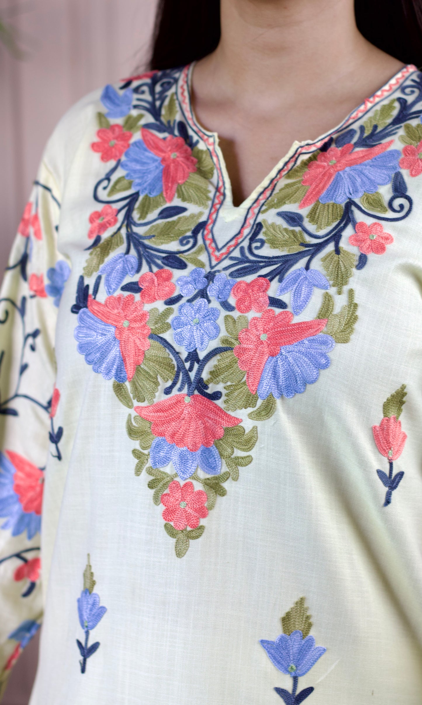 Lemon Aari Embroidered Cotton Co-ord Set