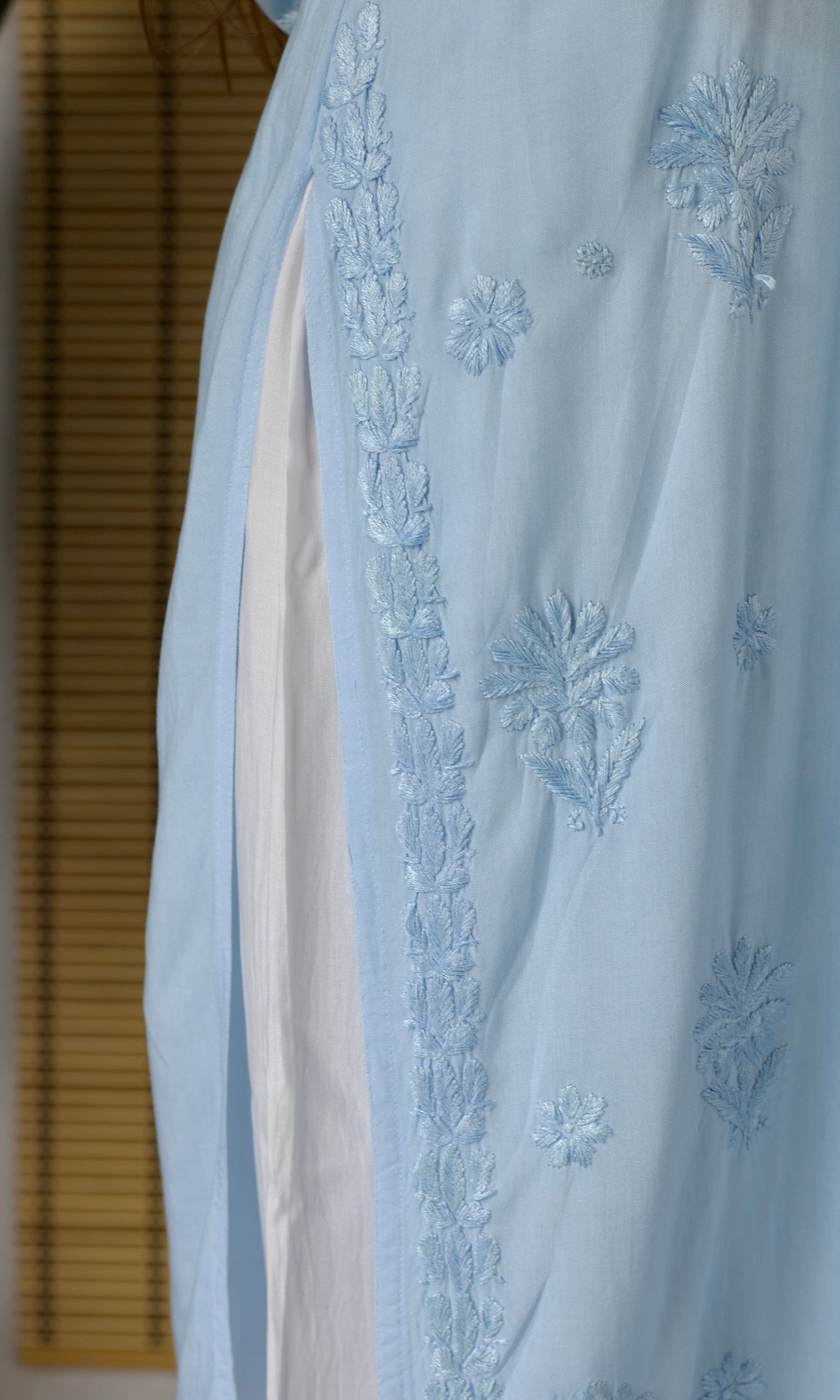Rayon Chikankari Long Kurta – Light Blue