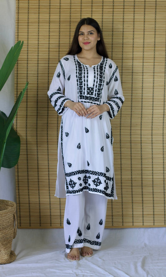 Chikankari Co-ord Set – Black & White