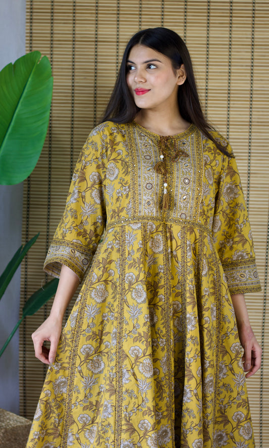 Mustard Bloom Anarkali Suit