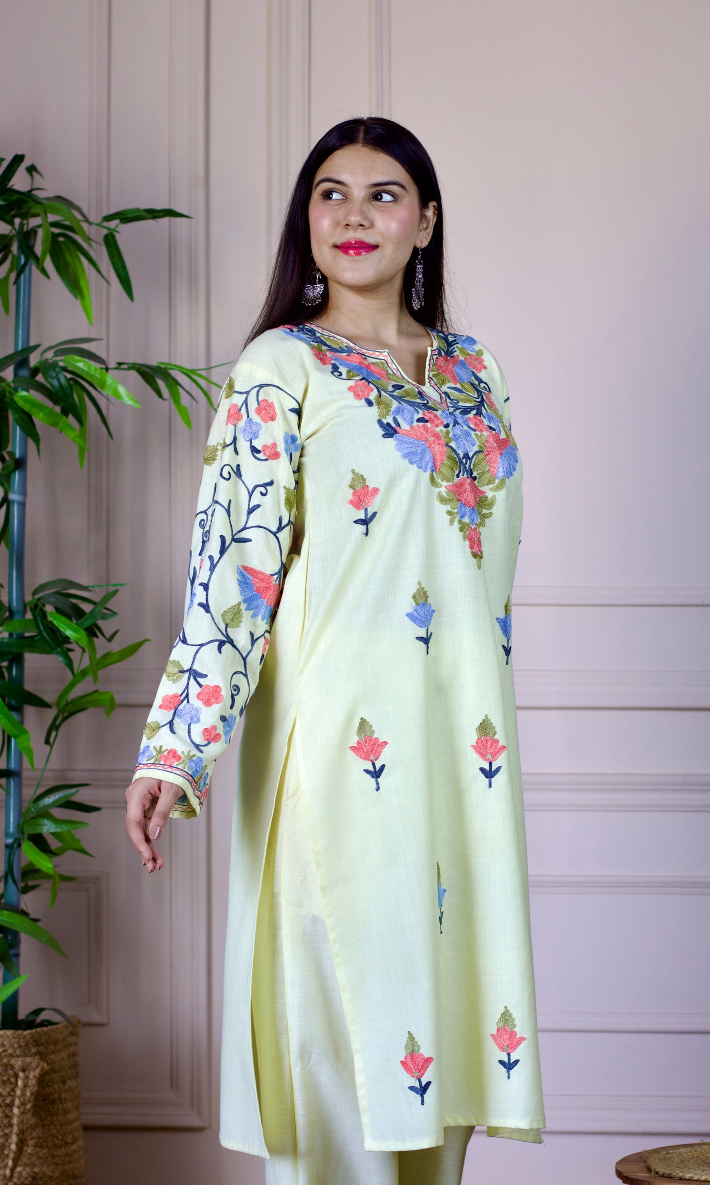 Lemon Aari Embroidered Cotton Co-ord Set
