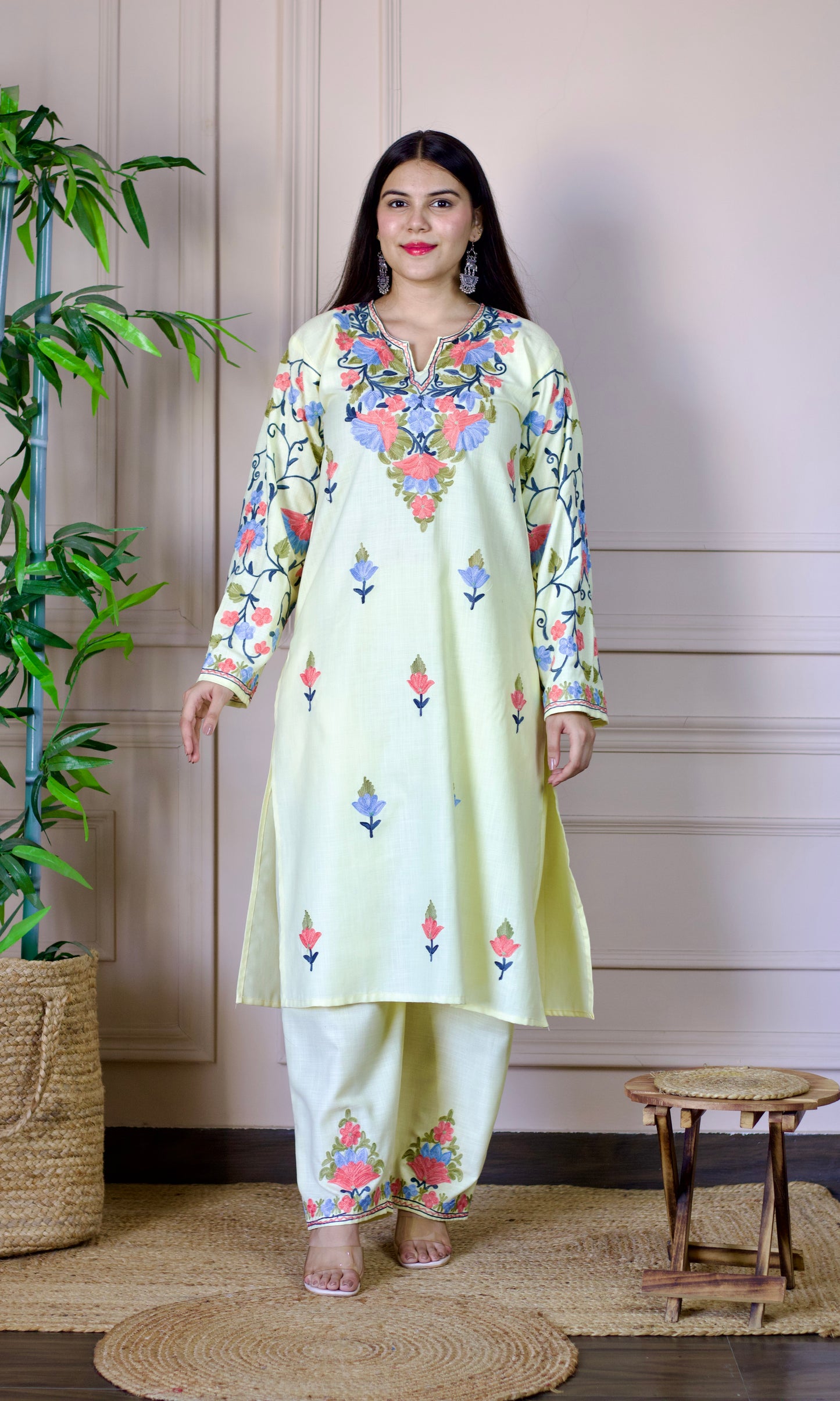 Lemon Aari Embroidered Cotton Co-ord Set