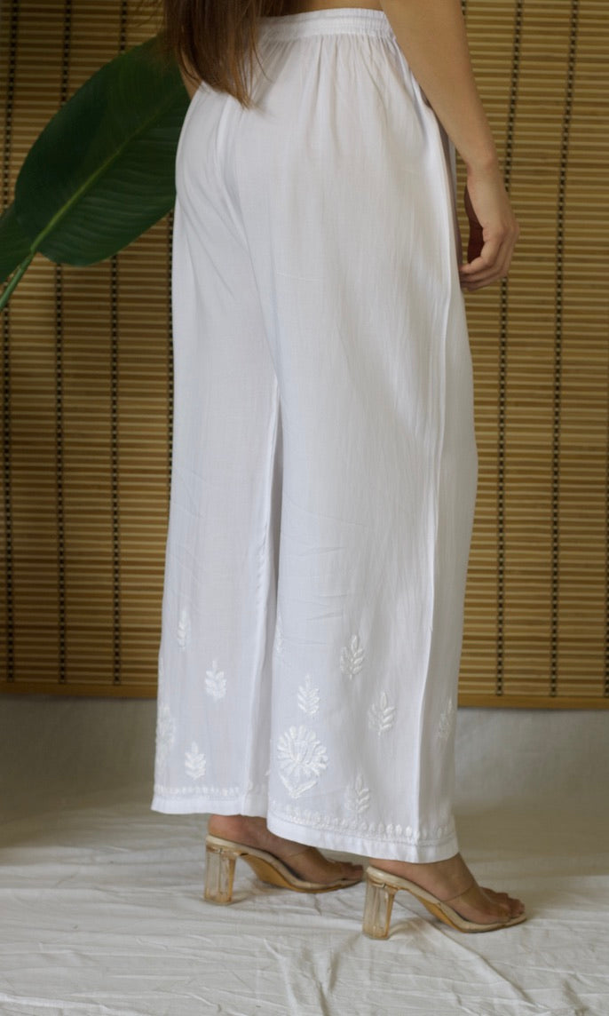 Rayon Chikankari Palazzo – White