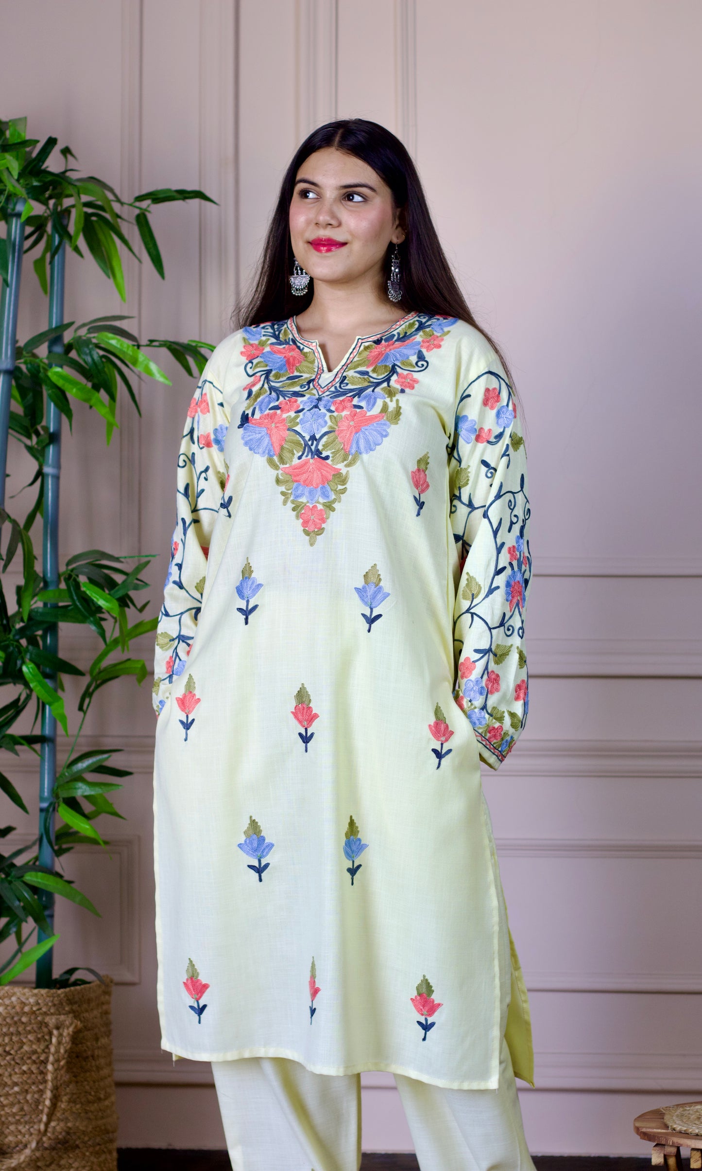 Lemon Aari Embroidered Cotton Co-ord Set
