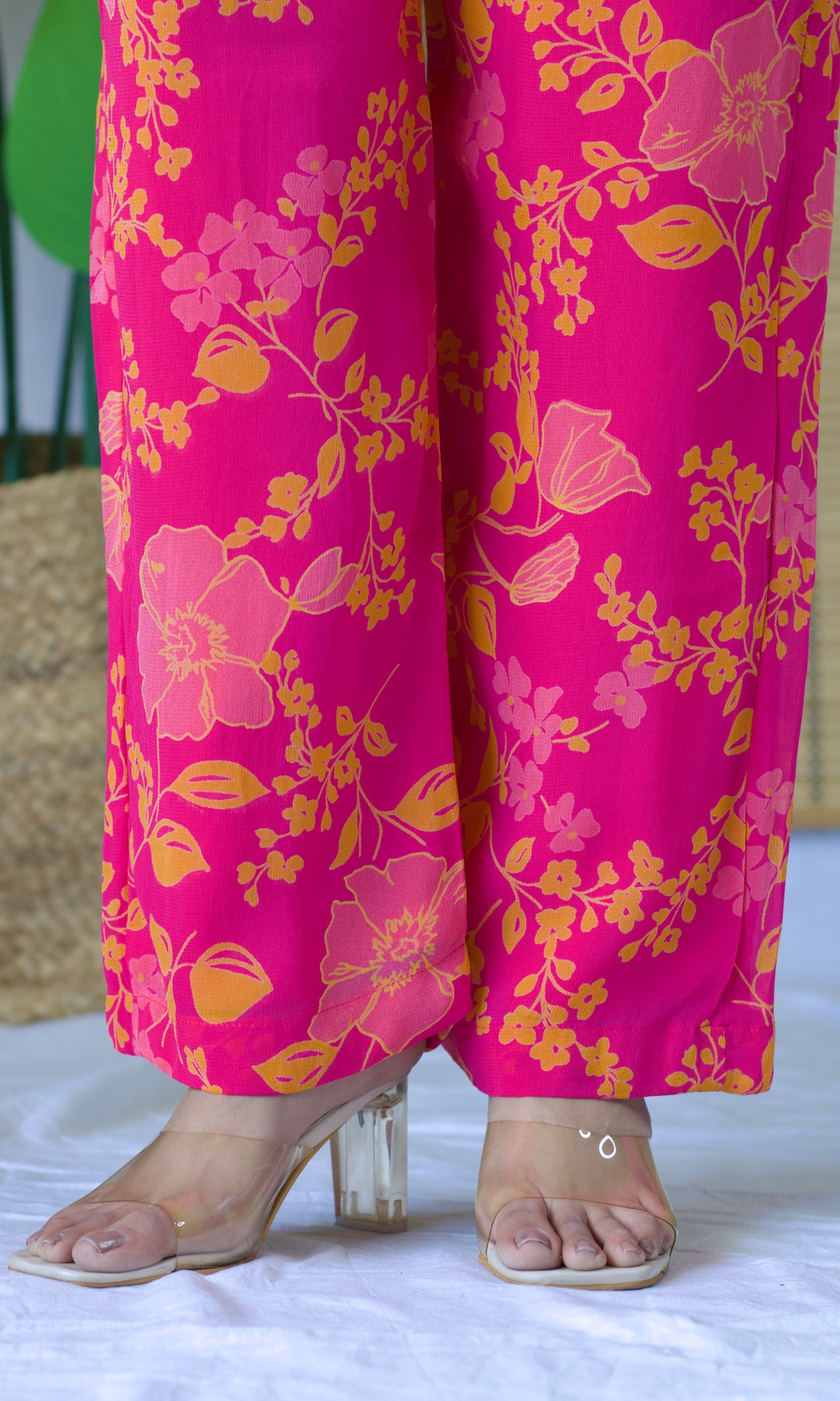 Pink Floral Print Relaxed Fit Co-ord Set with Bell Sleeves