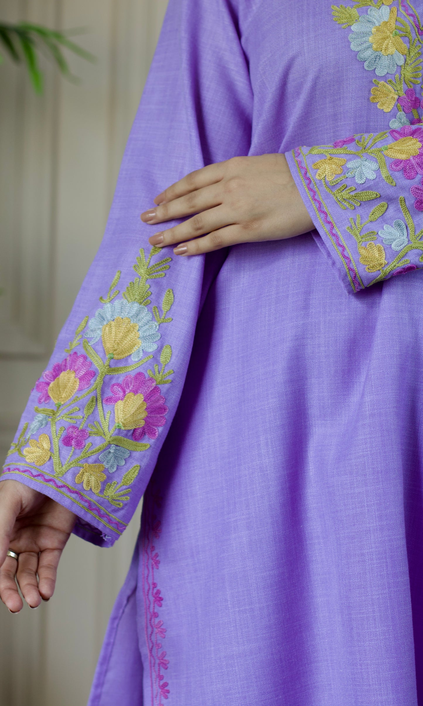 Lavender Aari Embroidered Cotton Co-ord Set