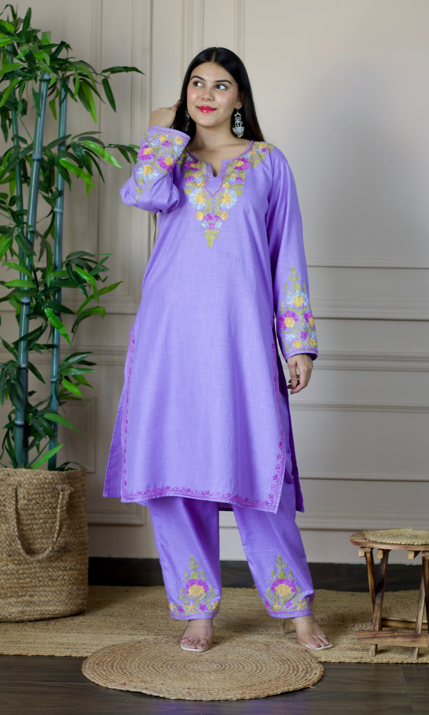 Lavender Aari Embroidered Cotton Co-ord Set