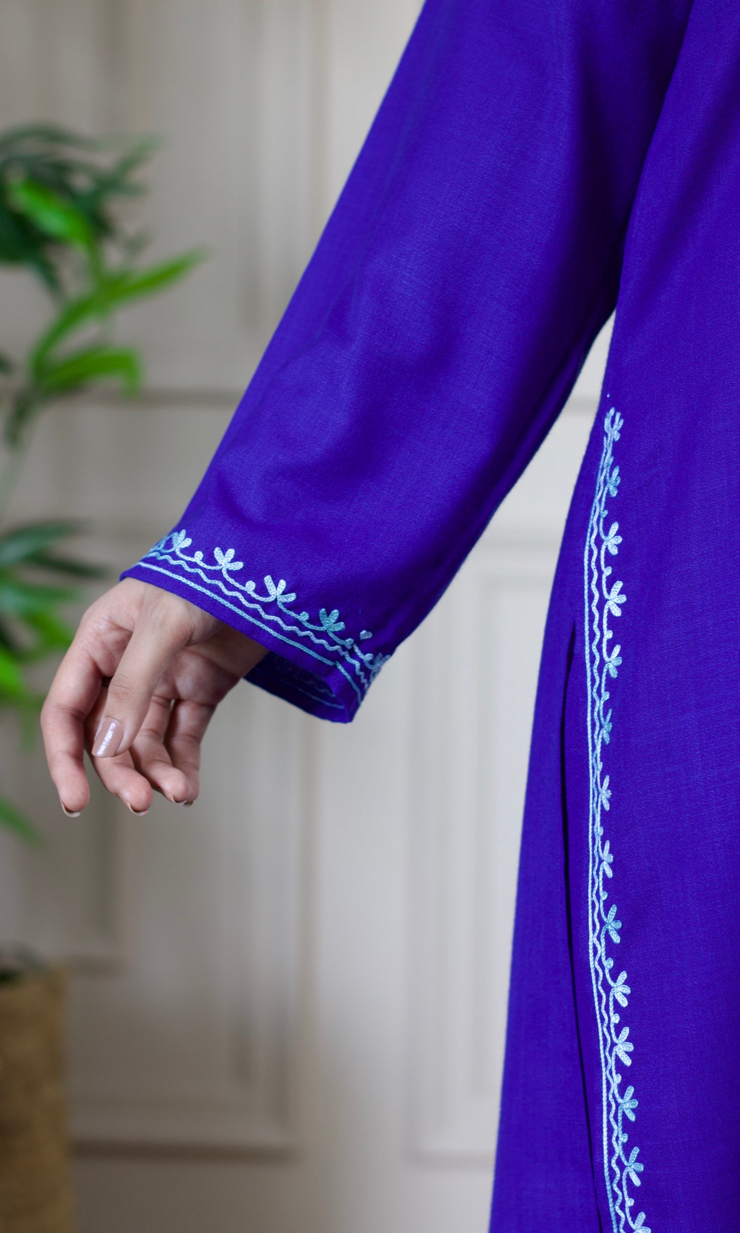 Blue Aari Embroidered Cotton Co-ord Set