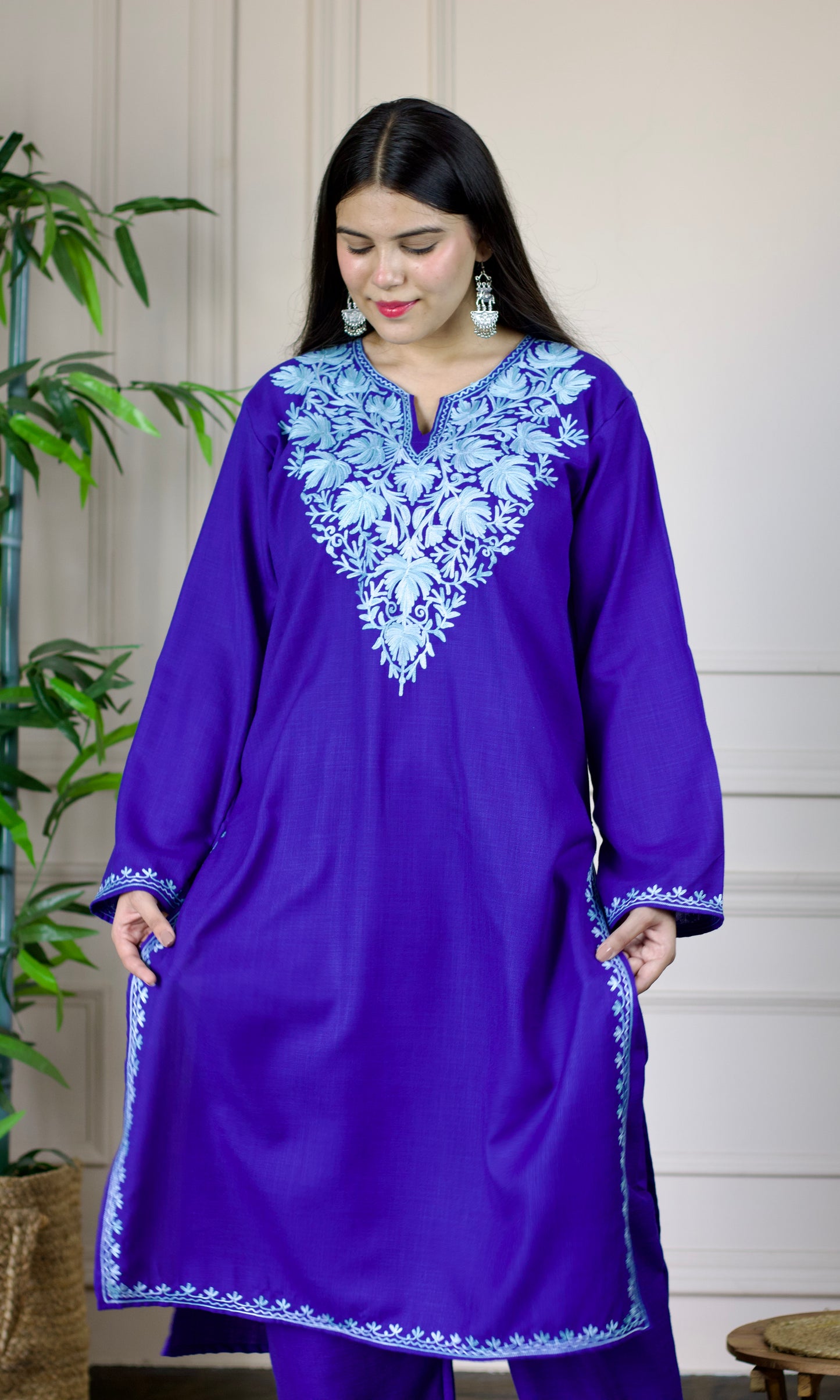 Blue Aari Embroidered Cotton Co-ord Set