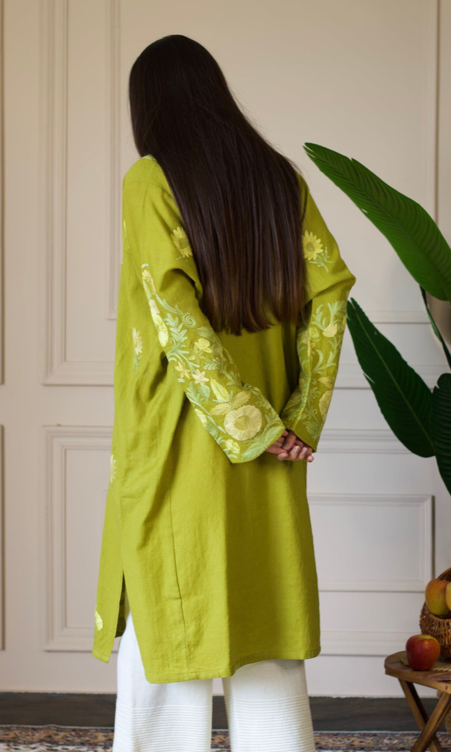 Light Green Aari Embroidered Wool Pheran