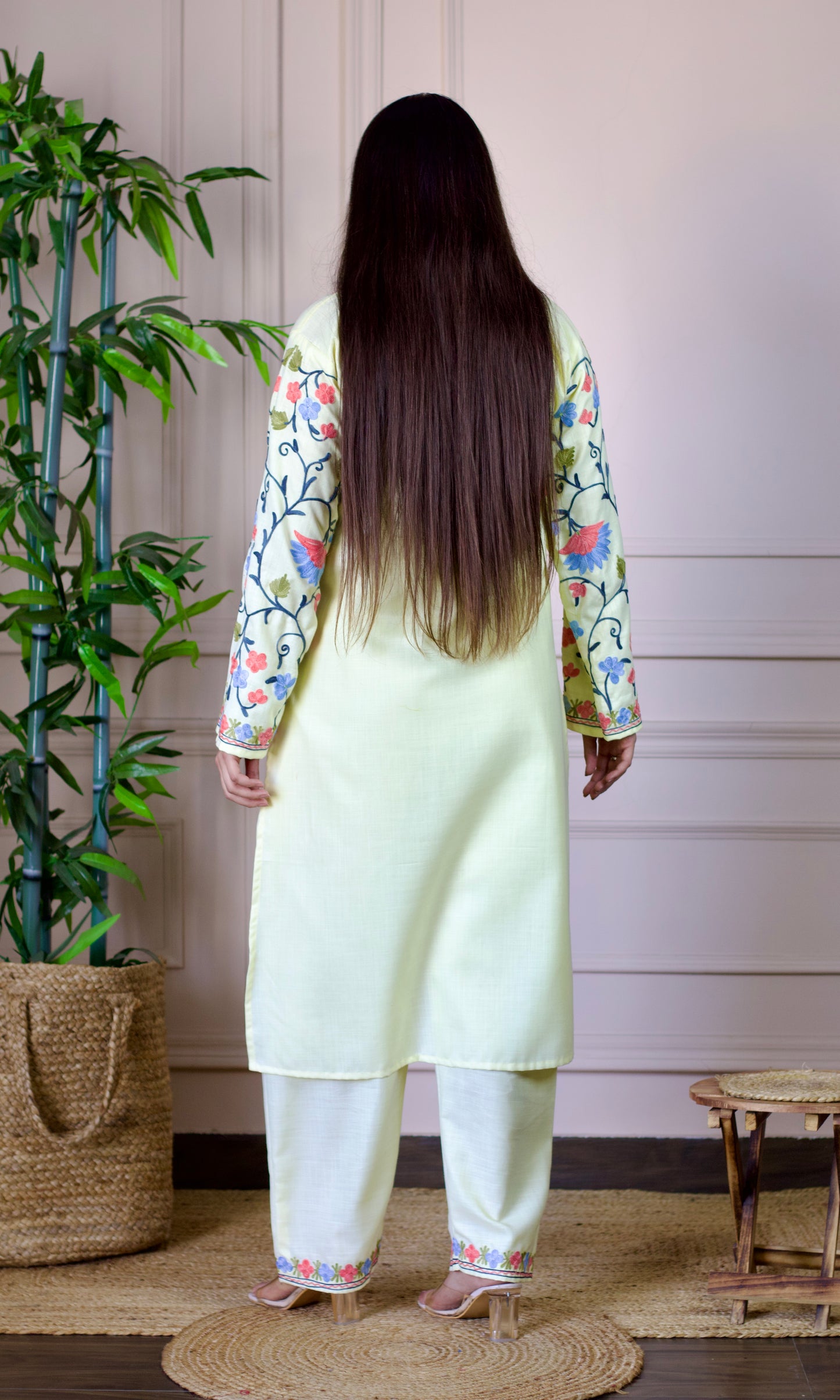 Lemon Aari Embroidered Cotton Co-ord Set