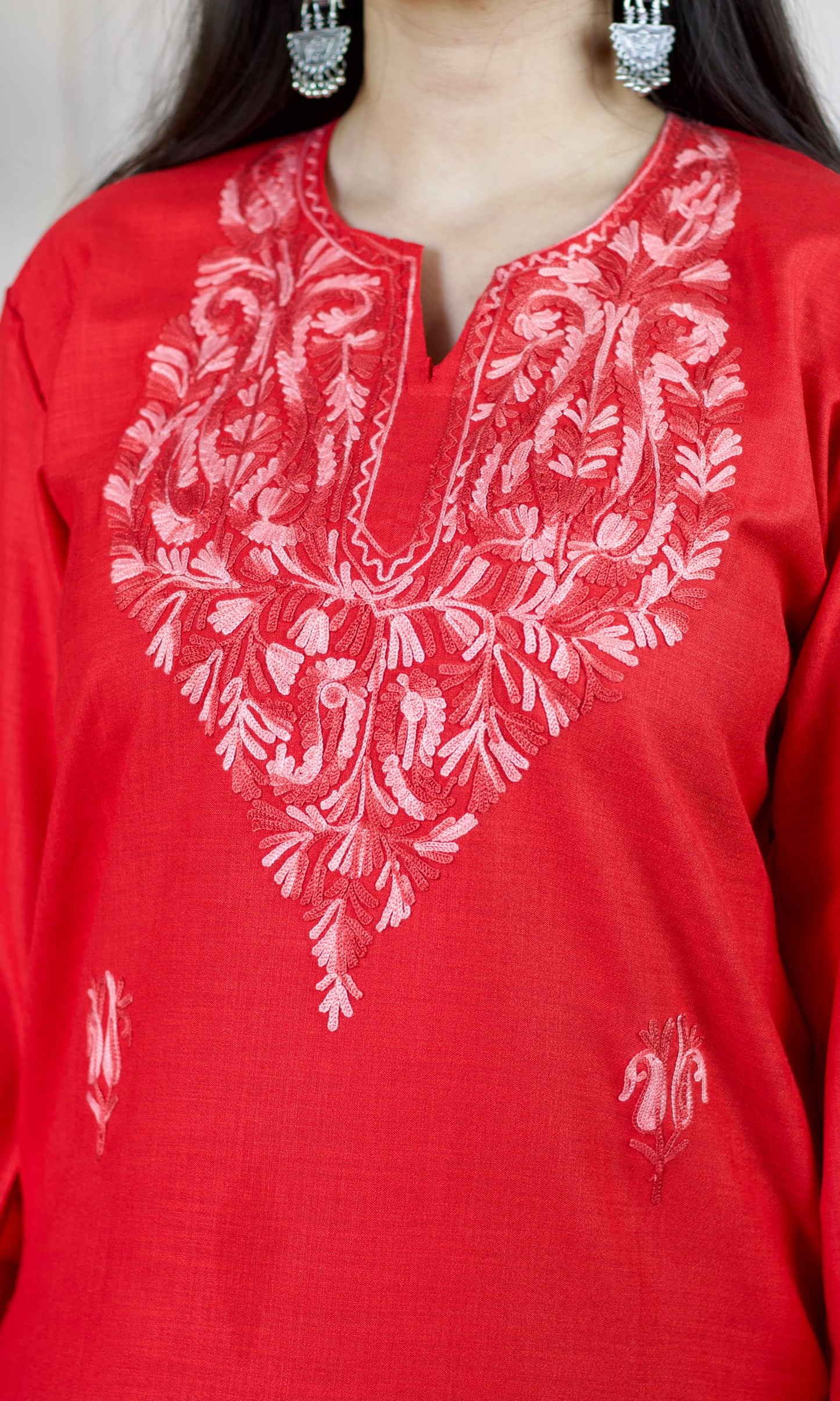 Red Aari Embroidered Cotton Co-ord Set