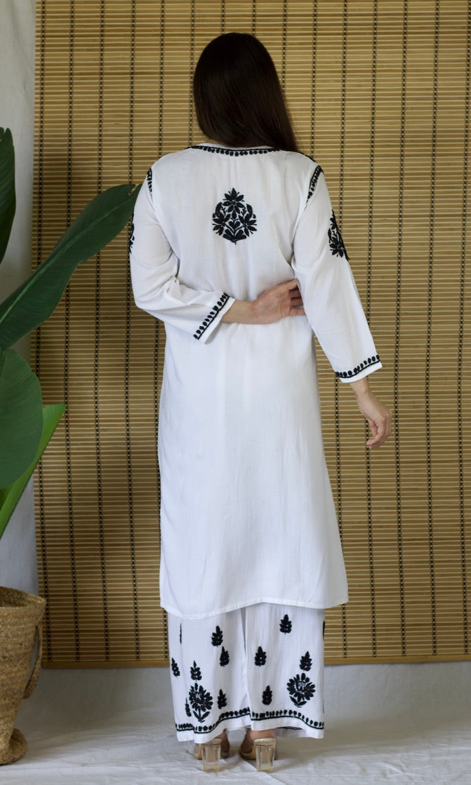 Rayon Chikankari Co-ord Set – Black & White