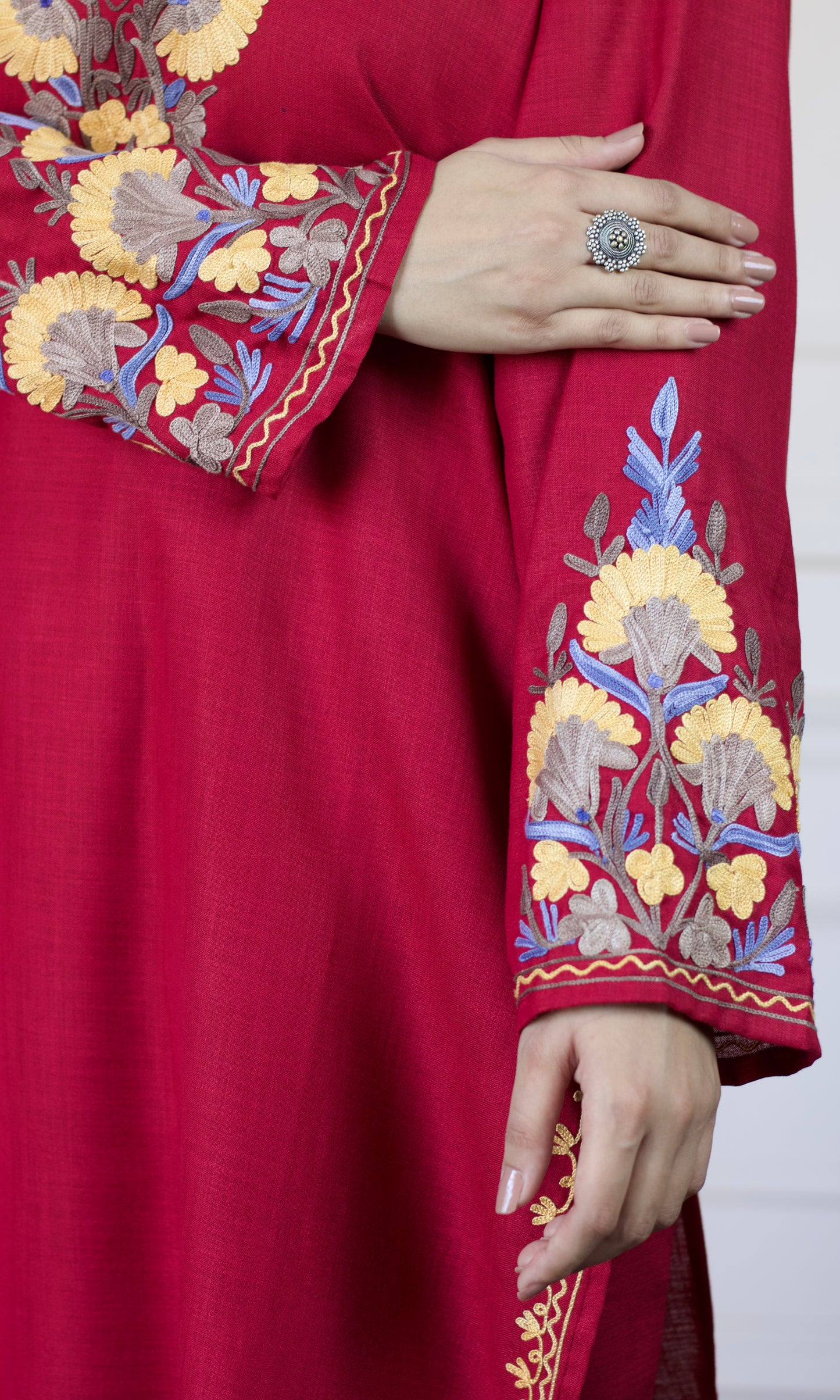 Maroon Aari Embroidered Cotton Co-ord Set
