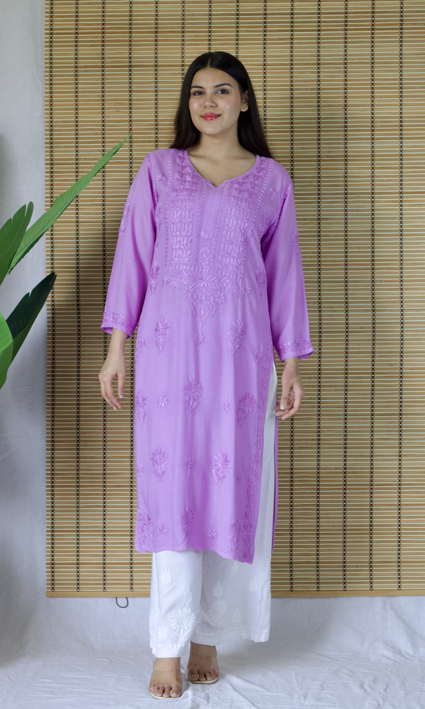 Rayon Chikankari Long Kurta – Lavender