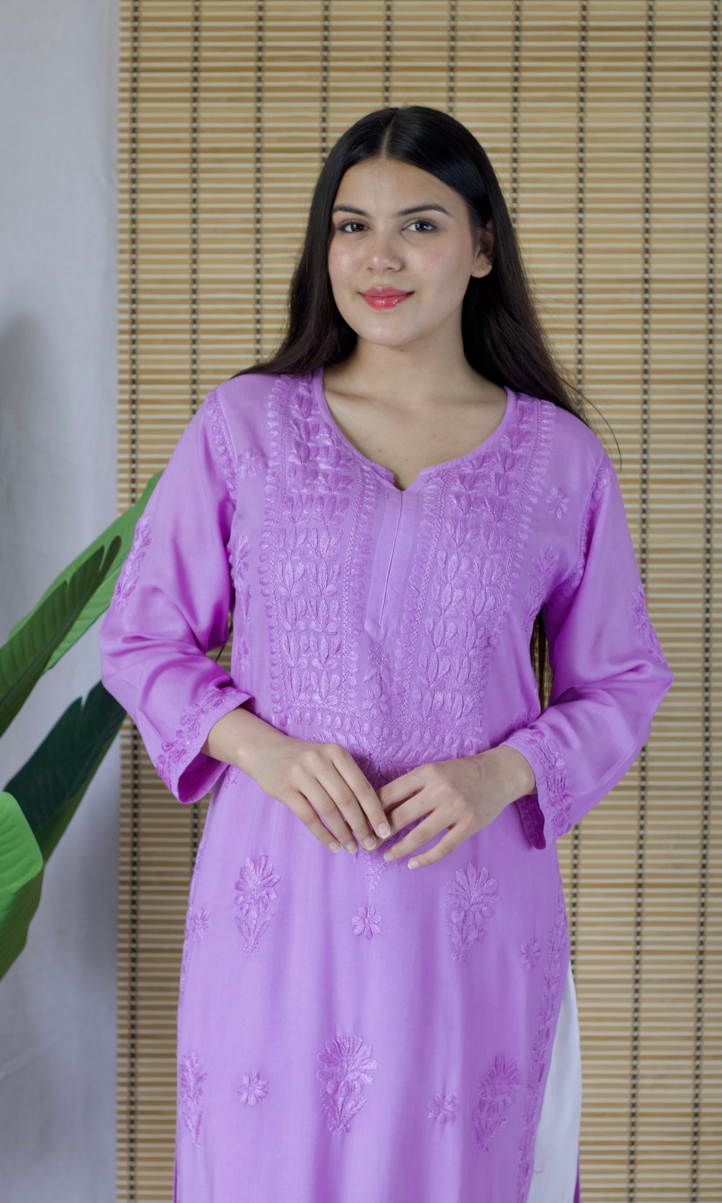 Rayon Chikankari Long Kurta – Lavender