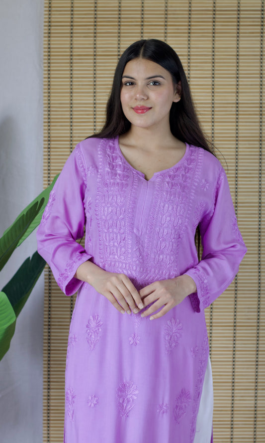 Rayon Chikankari Long Kurta – Lavender