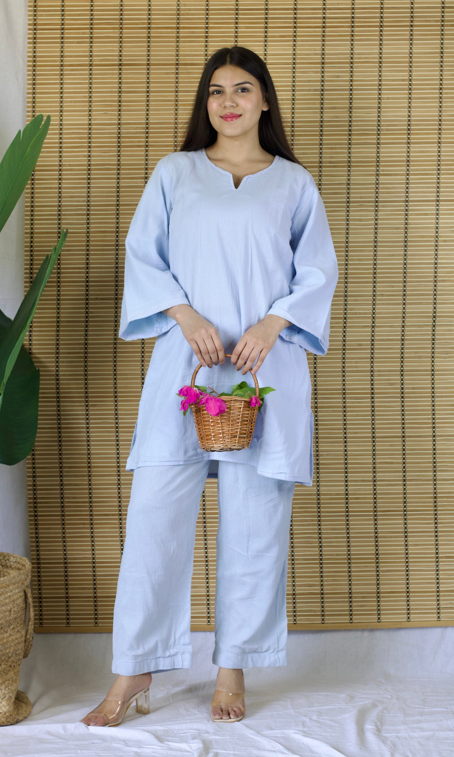 Light Blue Relaxed Fit Co-ord Set with Bell Sleeves