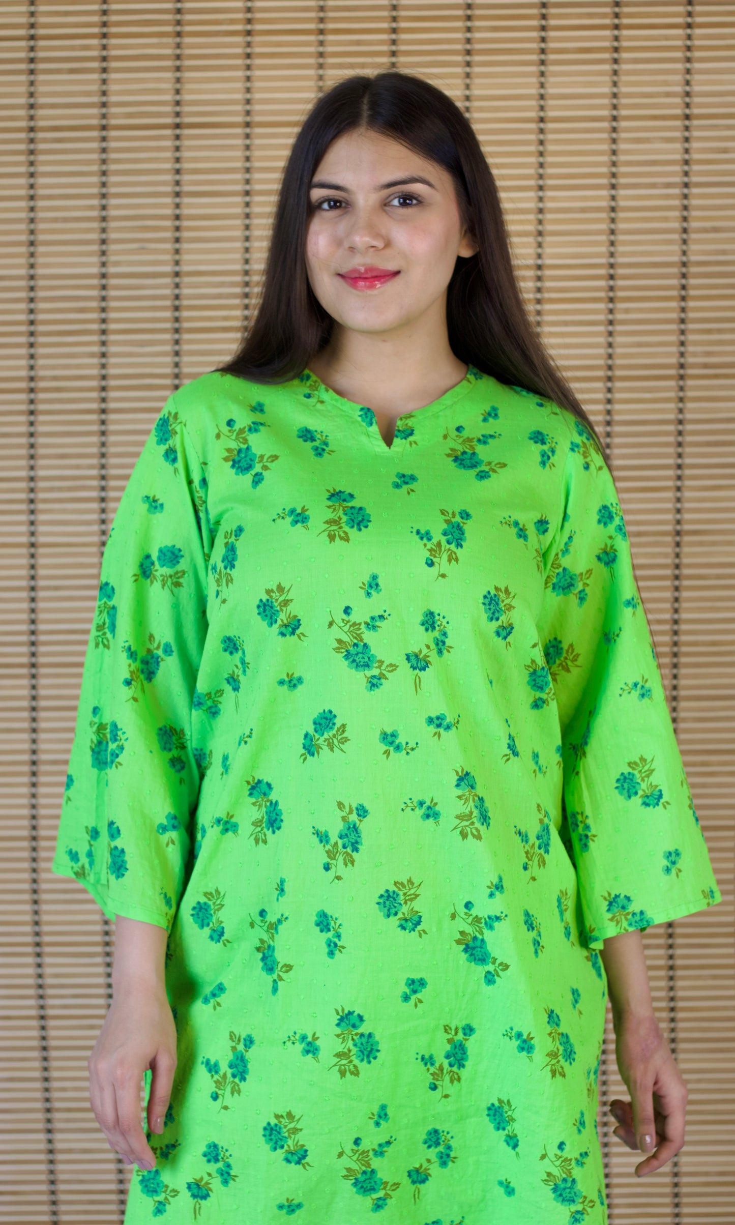 Neon Green Relaxed Fit Cotton Co-ord Set with Bell Sleeves