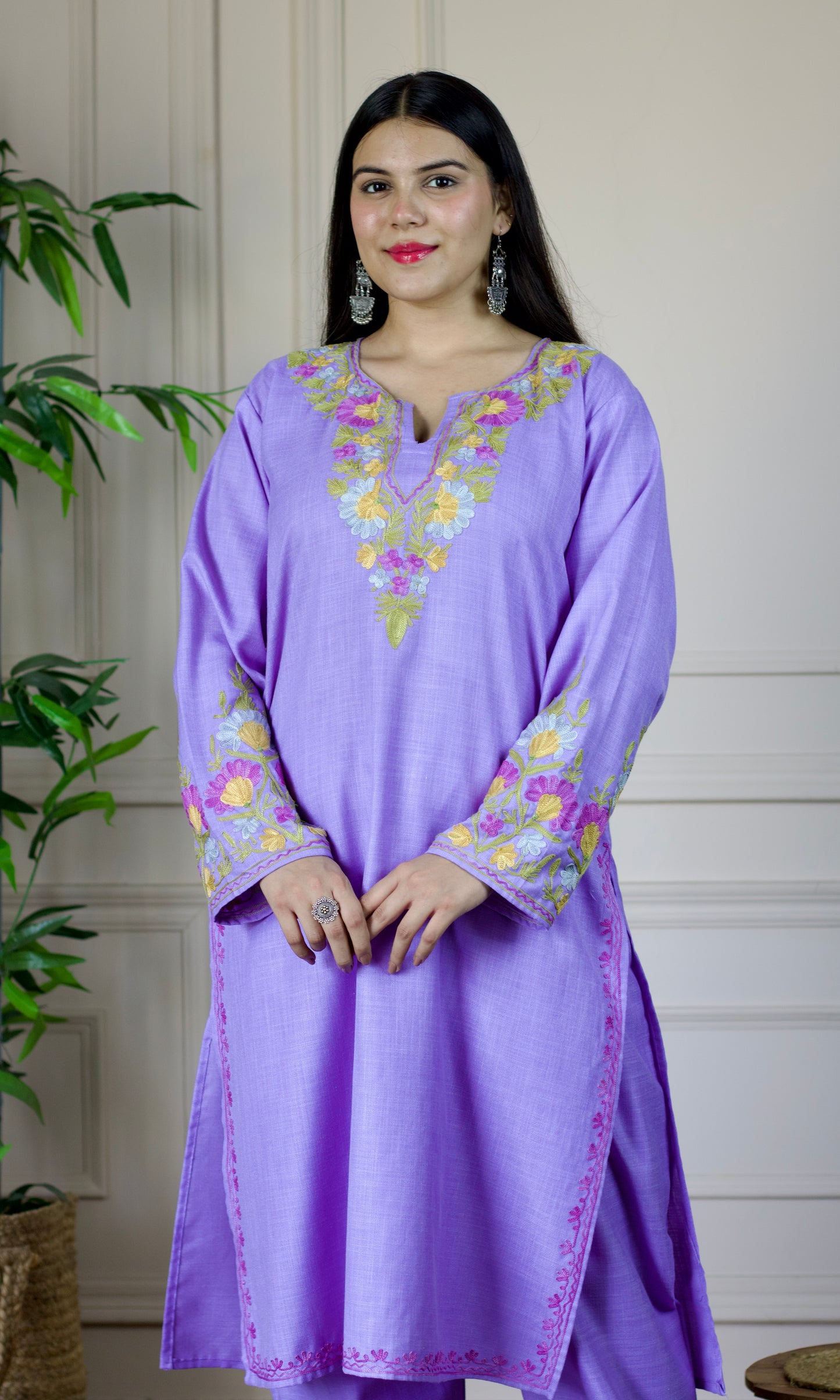 Lavender Aari Embroidered Cotton Co-ord Set