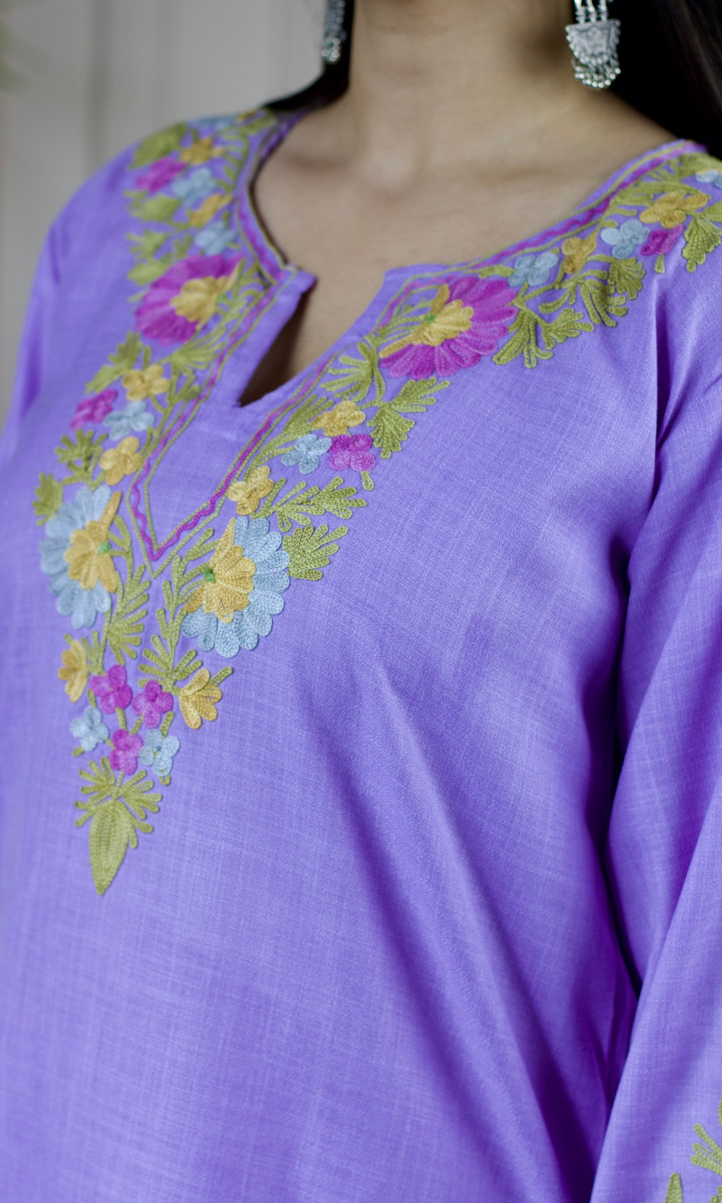 Lavender Aari Embroidered Cotton Co-ord Set