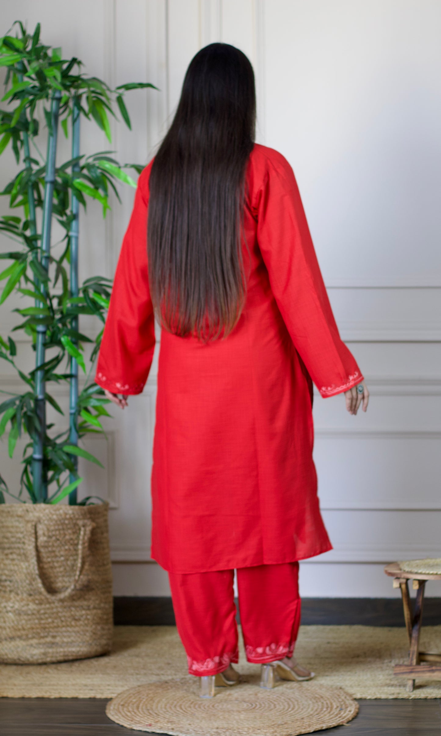 Red Aari Embroidered Cotton Co-ord Set