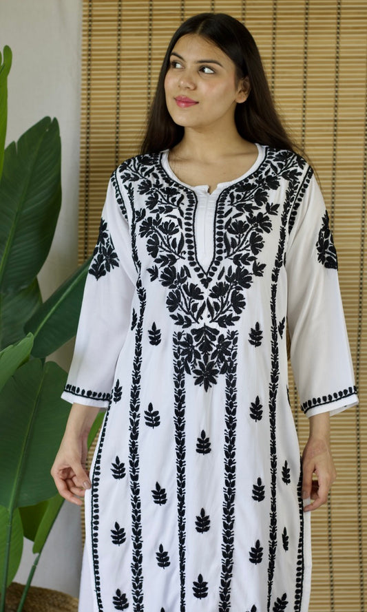Rayon Chikankari Co-ord Set – Black & White
