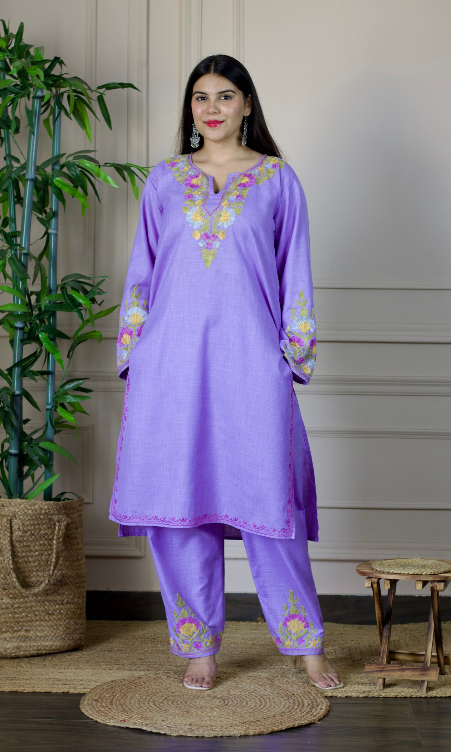 Lavender Aari Embroidered Cotton Co-ord Set