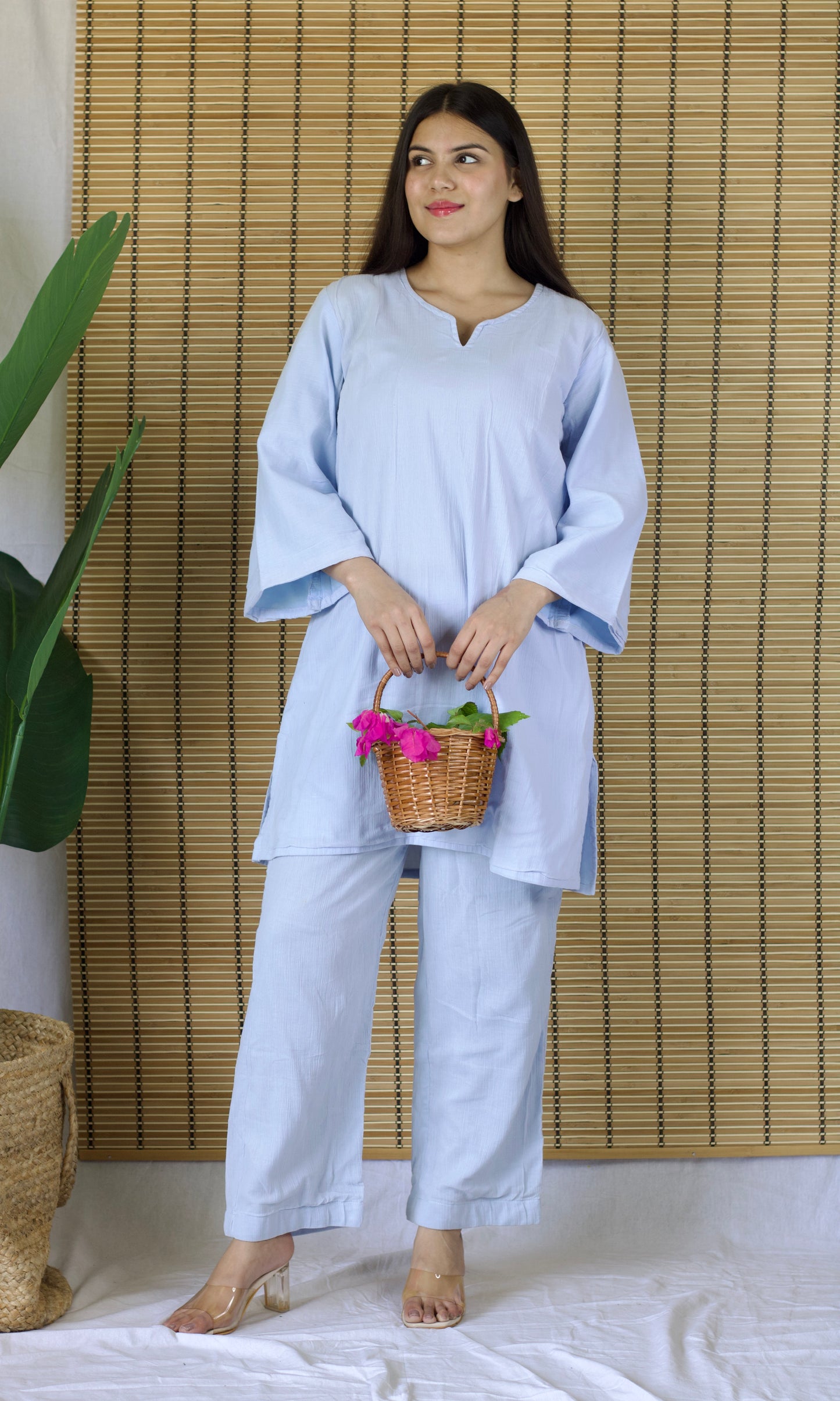 Light Blue Relaxed Fit Co-ord Set with Bell Sleeves