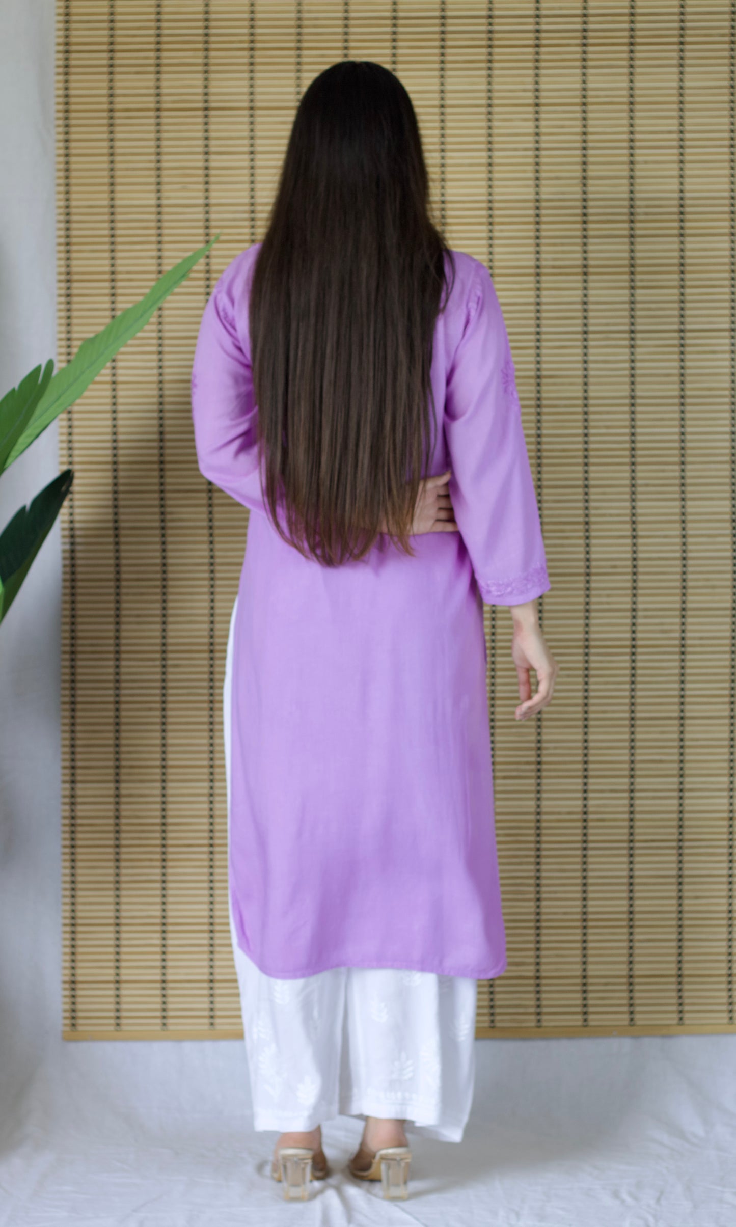 Rayon Chikankari Long Kurta – Lavender