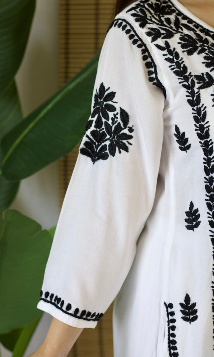 Rayon Chikankari Co-ord Set – Black & White