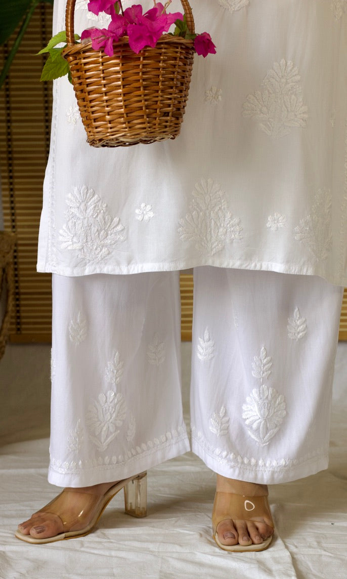 Rayon Chikankari Long Kurta – White