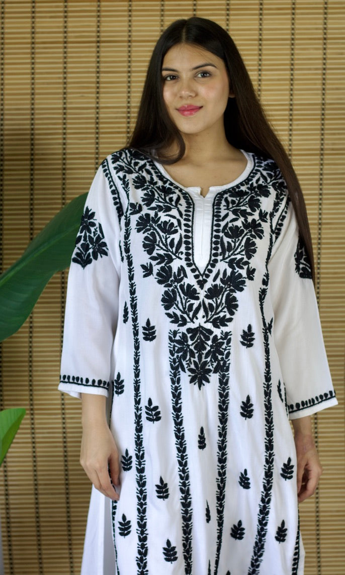Rayon Chikankari Co-ord Set – Black & White