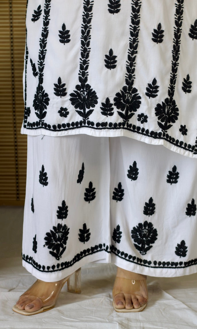 Rayon Chikankari Co-ord Set – Black & White