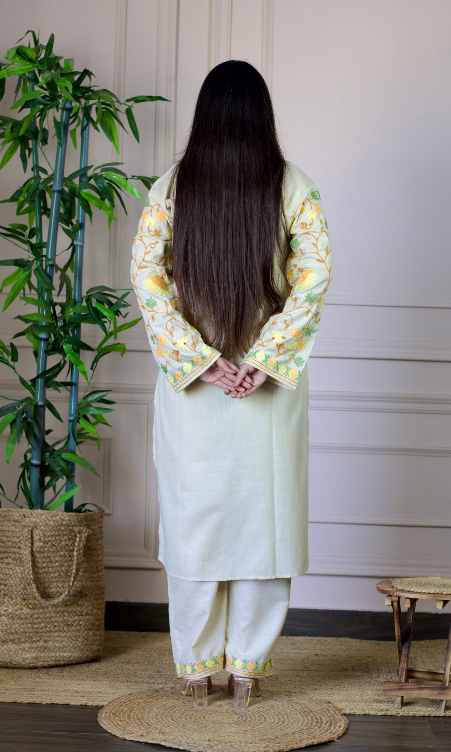 Beige Aari Embroidered Cotton Co-ord Set