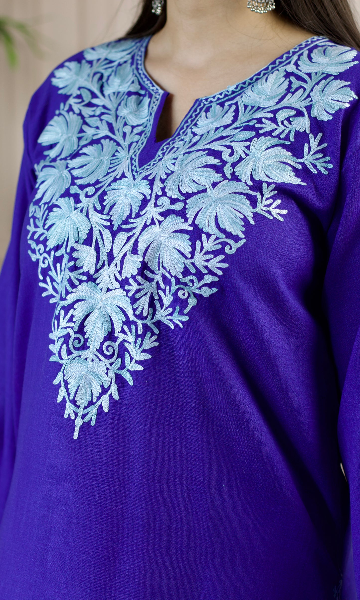 Blue Aari Embroidered Cotton Co-ord Set