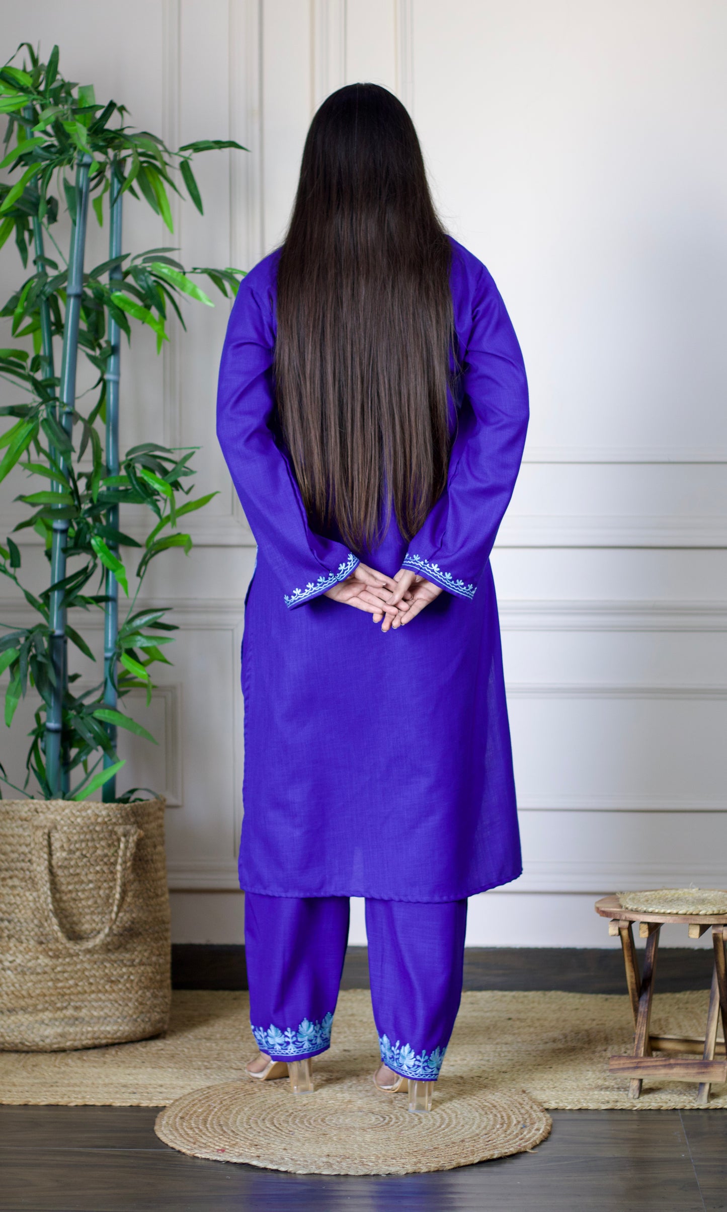 Blue Aari Embroidered Cotton Co-ord Set