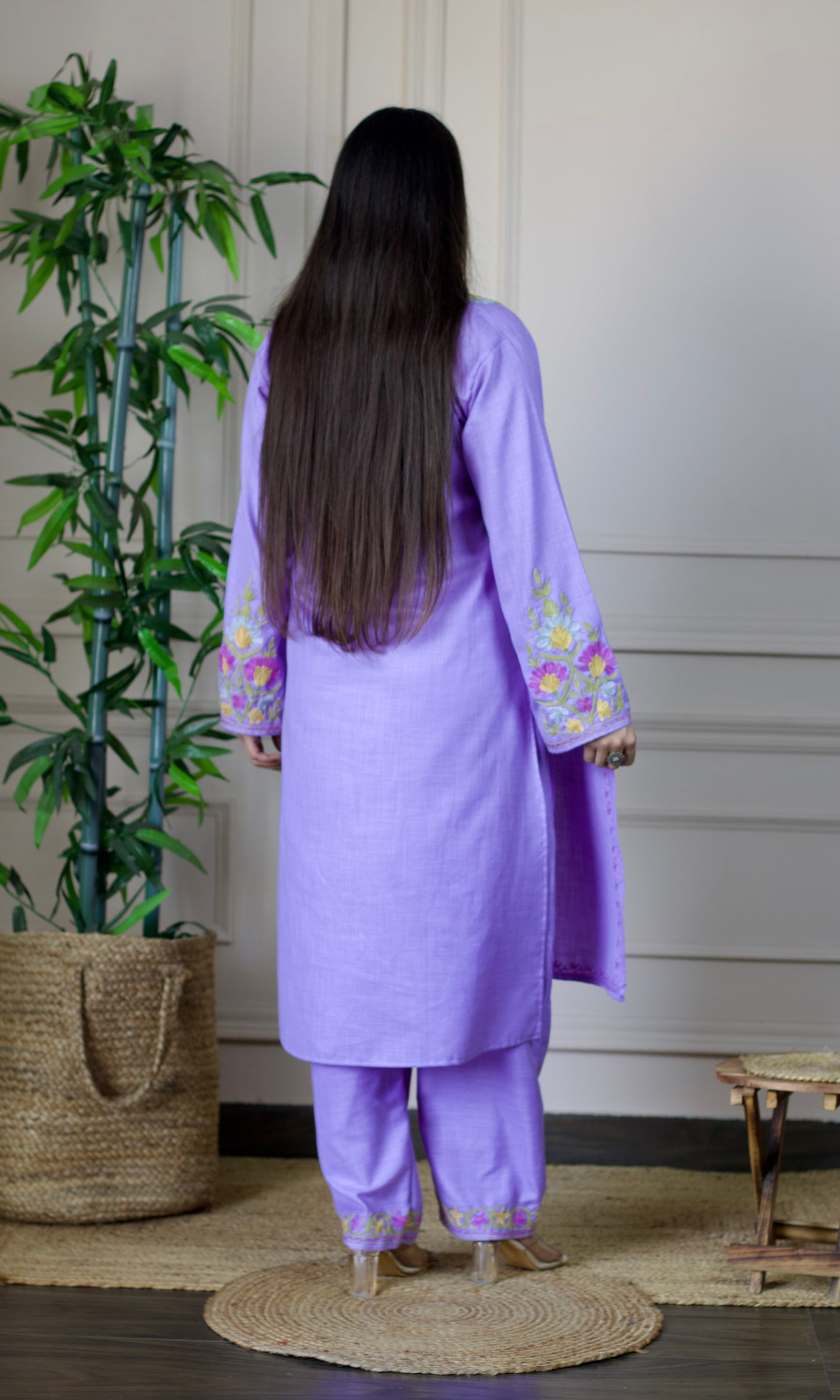 Lavender Aari Embroidered Cotton Co-ord Set