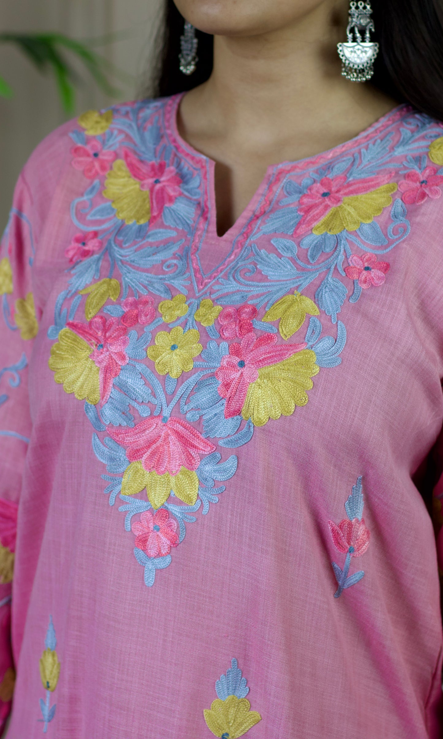 Light Pink Aari Embroidered Cotton Co-ord Set