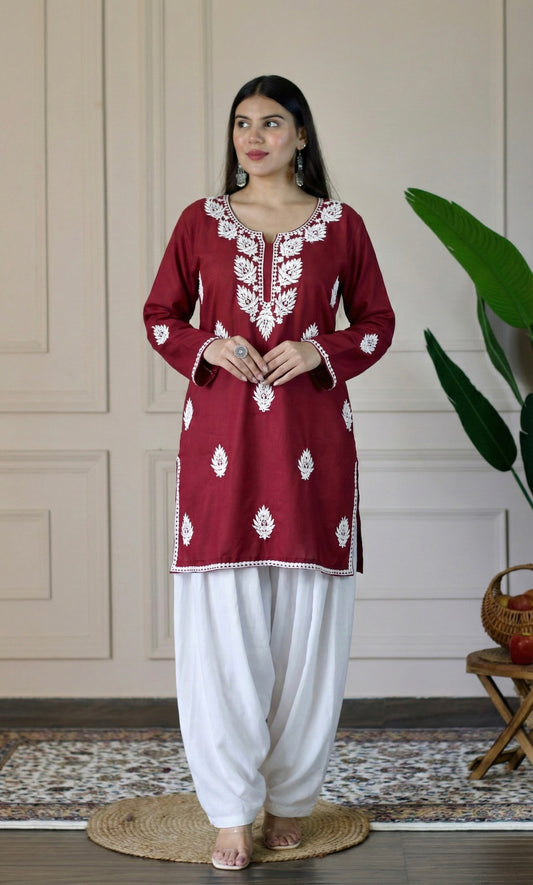 Maroon Chikankari Short Kurti
