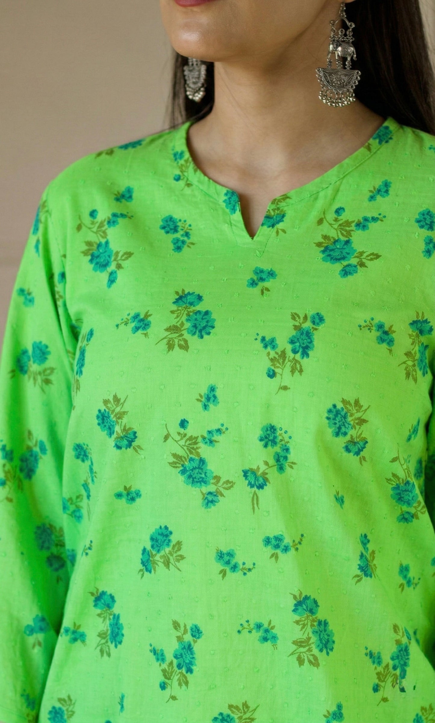 Lime Relaxed Fit Cotton Co-ord Set with Bell Sleeves