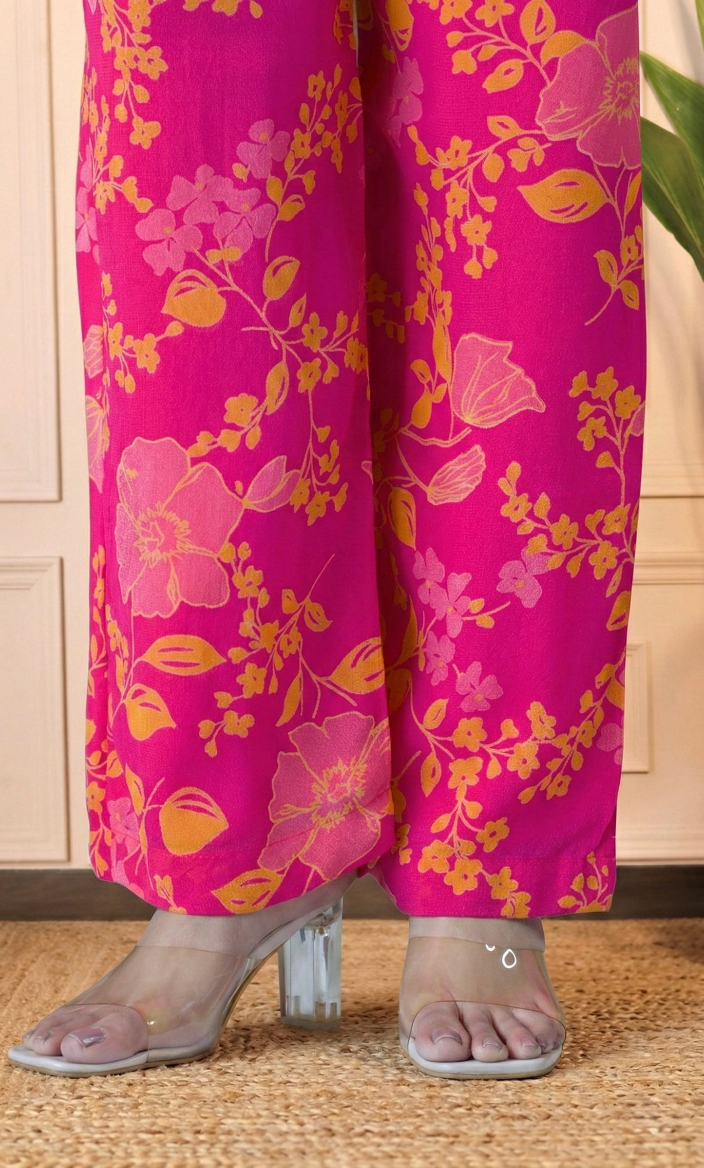 Pink Floral Print Relaxed Fit Co-ord Set with Bell Sleeves