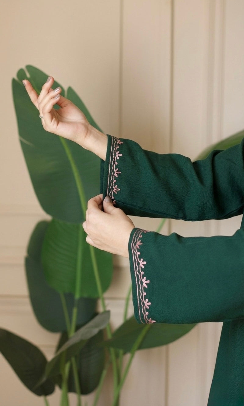 Blush Glow Green Kashmiri Aari Embroidered Fine Cashmilon Short Kurti